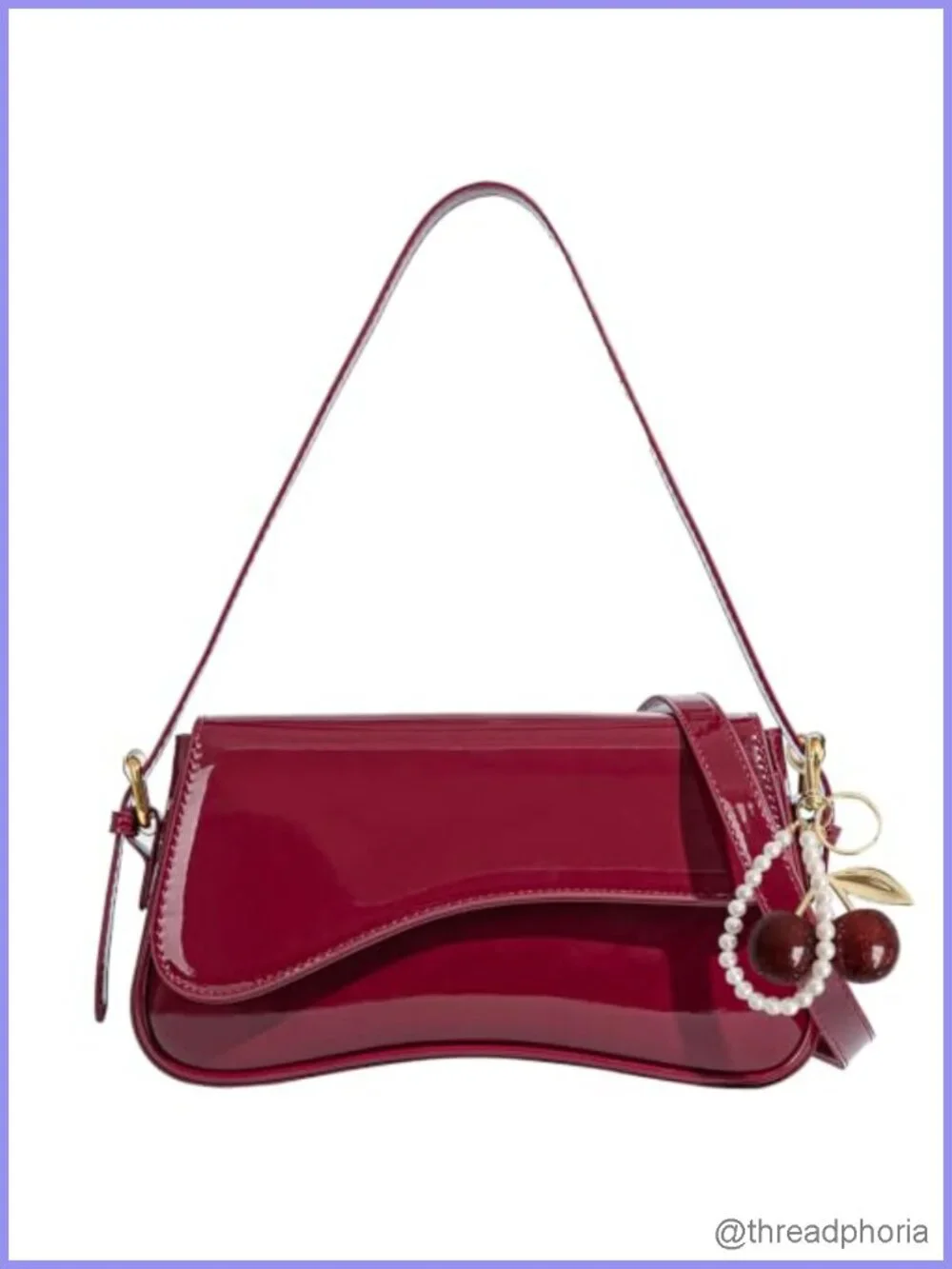 Y2K Hobo Bag Cherry Charm PU Leather Crossbody Shoulder Purse Mini Handbag